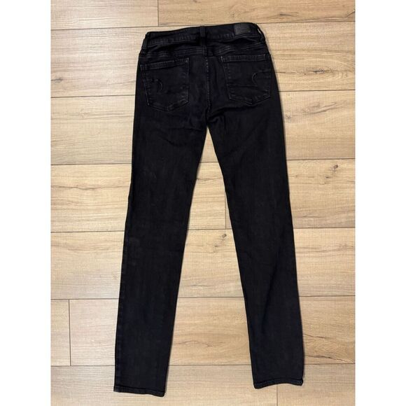 American Eagle Super Stretch Skinny Jeans Womens 00 Black Denim Low Rise Y2K - Picture 2 of 2